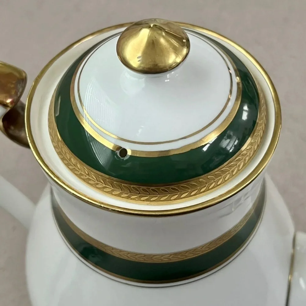 Vintage Aynsley Bone China Coffee Teapot White/Green/Gold VTG Grannycore Grandma